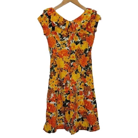 𝅺HANDMADE yellow floral short sleeve midi dress - Picture 1 of 14